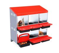 6 Compartments Chicken Nesting Box, Automatic Roll-Away Egg Collection Tray, Heavy Duty Galvanized Steel, Ventilated Poultry Laying Nest, Easy Clean for Hens in Coop & Backyard Farm, Red