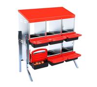 6 Compartments Chicken Nesting Box, Automatic Roll-Away Egg Collection Tray, Heavy Duty Galvanized Steel, Ventilated Poultry Laying Nest, Easy Clean for Hens in Coop & Backyard Farm, Red with Legs