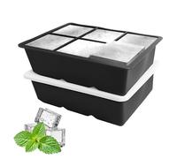 6 Cube 2 Pack Silicone Ice Cube Tray, Large Ice Cube Moulds with Lid for Easy Release, Giant Ice Cube Tray for Whiskey, Juice & Coffee