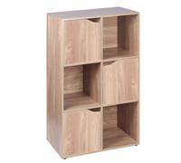 Urbn-Living Urbnliving Height 90.5Cm 6 Cube Oak Wooden Bookcase With Doors Stylish Display Shelves Storage Unit