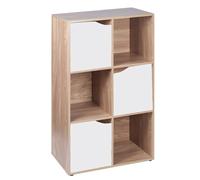 Urbn-Living Urbnliving Height 90.5Cm 6 Cube Oak Wooden Bookcase With White Doors Stylish Display Shelves Storage Unit