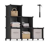 6-Cube Plastic Storage Unit with Feet, Black / 115 x 34.5 x 107.5 cm