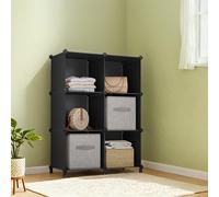 6-Cube Plastic Storage Unit with Feet, Black / 115 x 34.5 x 107.5 cm