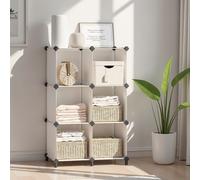 6-Cube Plastic Storage Unit with Feet, Cream White / 94 x 31.5 x 97 cm