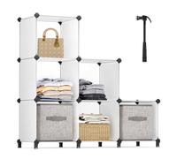 6-Cube Plastic Storage Unit with Feet, White / 115 x 34.5 x 107.5 cm