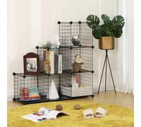 6-Cube Wire Grid Storage Rack, Interlocking Shelving Unit With Metal Mesh Shelves And Pp Plastic Sheets, Black