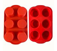 6-Cup Deep Silicone Muffin Tray, Silicone Yorkshire Pudding Tray, Muffin tin, Non-Stick Muffin Cupcake Tin for Muffins Cupcakes or Yorkshire Puddings, Bakeware 25.5 x 17.5 x 4 cm,(Red)