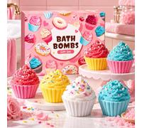 6 Cupcake Bath Bomb Gift Set, 100 g Each, 600 g, Bath Bombs for Women | 6 Scents and Two-Tone Designs, Foaming for the Bath and Home Spa, Pink Dessert Gift Box for Birthdays and Christmas