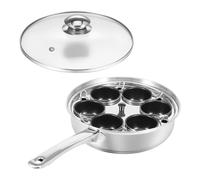 6 Cups Egg Poacher Pan, Stainless Steel Poached Egg Cooker with Glass Cover,Uniform Heating Poached Maker Pan Compatible with Induction Cookers and Gas Stoves for Home Kitchen