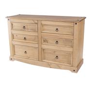 6 Drawer Chest Wide Solid Pine Traditional Rustic Large Bedroom Furniture