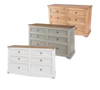 6 Drawer Chest Wide Solid Pine Traditional Rustic Large Bedroom Furniture