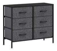 6 Drawer Fabric Chest of Drawers Storage Organizer Unit Wooden Top Black