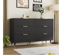 6-Drawer Sideboard with Minimalist Design, Wave-Textured Front, Metallic Handles, Buffet for Living Room, 120L x 40W x 77H cm, Black+Gold Aosom UK