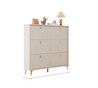 6 Drawer White Shoe Cabinet - Stylish Entrywaywith Open Bottom Wood Storage Shelf for Shoes Versatile Shoe Closet Holder in 39.4in Size (Single Depth)
