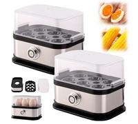 6 Egg Capacity Smart Egg Cooker with Auto Shut, Multi-functional Sunny Side up Maker, Stainless Steel Electric Eggs Poacher for Soft, Medium, Hard Boiled(2pcs)