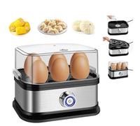 6-Egg Cooker Compact Electric Easy Egg Boiler Boiling Poaching Breakfast Maker 350W with Automatic Shut-Off Removable Tray with Water Cup&Cable Storage Slot Space Saving Egg Boiler
