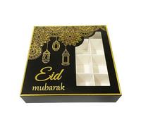 6 Eid Mubarak Grid Favour Boxes, Favours, Grid Boxes, Black Gold Embossed Eid Pick Mix Sweet Box, Empty Gift Box, Hamper Gift, Decorations.