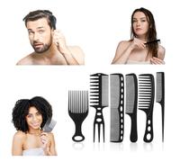 6 Elite HAIR COMB Set -Detangling COMB, TEASING Comb, Afro COMB, Fine Tooth, Wide Tooth COMB Afro 3a To 4c, Straight, Curly, Frizzy or Kinky Hair, Wet Or Dry (6PC Styling Set)