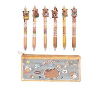 6 Erasable Pens and 1 Pencil Case, Cute Capybara Writing Pen, Smooth and Continuous Ink, Portable Office Note Stationery.