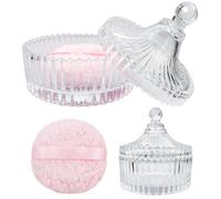 6'' Extra Large Dusting Powder Puff & Glass Container Set, Soft Reusable Velour Body & Face Puff, Luxury Smooth Finish, Easy Refill Powder Jar for Women