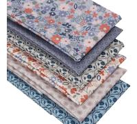 6 Fat Quarters Bundle - 'Blue Bloomscape' Floral and Coordinating Fabrics in Blue, Beige & Peach. 100% Cotton for Quilting, Patchwork & Crafting (with Free Patchwork Pattern by Overdale Fabrics)