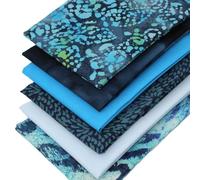 6 Fat Quarters Bundle - 'Blue Planet' Batik and Plain Solid Fabrics in Shades of Blue. Ideal for Quilting and Crafting. 100% Cotton (Includes Free Patchwork Pattern by Overdale Fabrics)