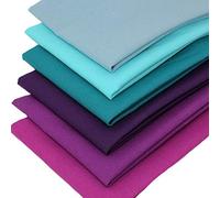 6 Fat Quarters Bundle - Buddleia in Bloom Beautiful Plain Solid Fabrics in Teal & Purple Hues. Ideal for Quilting and Crafting. 100% Cotton (Free Patchwork Pattern by Overdale Fabrics)