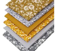 6 Fat Quarters Bundle - 'Mustard and Grey Flowers' Featuring Printed Flower Designs & Plain Solids. Ideal for Quilting and Crafting. 100% Cotton (includes a free patchwork pattern by Overdale Fabrics)