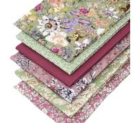 6 Fat Quarters Bundle - 'Nature’s Passion' Floral Fabrics in Green & Pink with a Plain Solid. 100% Cotton for Quilting, Patchwork & Crafting (with Free Patchwork Pattern by Overdale Fabrics)