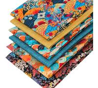 6 Fat Quarters Bundle - “Okinawa” Beautifully Coordinated Fabrics Inspired by Japanese Design in Orange & Blue. 100% Cotton for Quilting & Crafting (Free Patchwork Pattern by Overdale Fabrics)