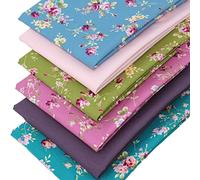 6 Fat Quarters Bundle - 'Rose Garden' Beautiful Rose Fabrics in Shades of Blue, Pink & Green. 100% Cotton Ideal for Quilting, Patchwork & Crafting (with Free Patchwork Pattern by Overdale Fabrics)