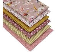 6 Fat Quarters Bundle - 'Rose Trellis' Floral Rose Fabrics in Shades of Soft Pink With Yellow Blenders. 100% Cotton for Quilting, Patchwork & Crafting (with free patchwork pattern by Overdale Fabrics)