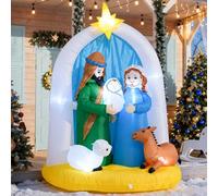 6 Feet Indoor Outdoor Nativity Scene Inflatable Christmas Decor , LED Lights Holiday Garden Yard Lawn Decoration, Xmas Blow up Decoration,Featuring Mary Joseph Baby Jesus with Cute Sheep and Deer