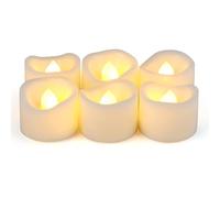 6 Flameless LED Battery Operated Tea Lights with Timer Realistic Flickering Electric Tealight Votive Candles Set Bulk Baptism Wedding Party Decorations Home Decor Centerpieces Batteries Incl.
