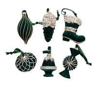 6 Flocked Christmas Decorations with Silhouettes for Intentional Tree and Window Festive Positioning (Green)