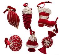 6 Flocked Christmas Decorations with Silhouettes for Intentional Tree and Window Festive Positioning (Wine Red)