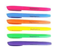 6 Fluorescent Highlighter Pens Broad Chiseled Tips for Scrapbooking, School Notes & Planner Organizing, No-Smudge Design Marking Pens