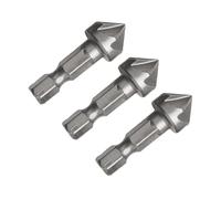 6-Flute Countersink Drill Bit Set 3-piece Hex Shank Chamfer Bits for Burr Removal 90° Countersunk Holes in Wood Plastic Soft Metal - 6.35mm (1/4) Shank High-Carbon Steel