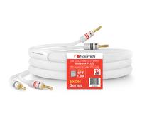 (6 ft (1.8 m), White (12 AWG)) Nakamichi Excel Series 24k Gold Plated Banana Plug with 12AWG Speaker Cable 99.9% Oxygen-Free Copper (OFC) Heavy Duty Braided for Amplifier Hi-Fi