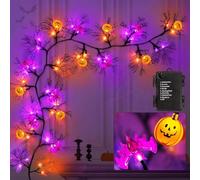 6 Ft 45 LED Halloween Willow Vine Twig Garland Decorations, 8 Modes Timer Waterproof Battery Operated Pumpkin & Bat Lights, Halloween Garland Decorations for Home Wall Fireplace Mantle Decor