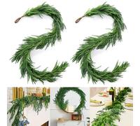 6 FT Artificial Norfolk Pine Garlands, Real Touch Winter Pine Garland, Green Artificial Greenery Garland for Table, Mantle, Wall, Indoor, Outdoor Christmas Decorations 180cm (2pcs)