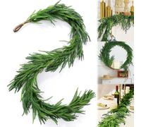 6 FT Artificial Norfolk Pine Garlands, Real Touch Winter Pine Garland, Green Artificial Greenery Garland for Table, Mantle, Wall, Indoor, Outdoor Christmas Decorations 180cm (1pcs)