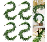 6 FT Artificial Norfolk Pine Garlands, Real Touch Winter Pine Garland, Green Artificial Greenery Garland for Table, Mantle, Wall, Indoor, Outdoor Christmas Decorations 180cm (4pcs)