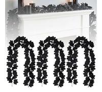 6 FT Black Garland Halloween Decorations Artificial Black Maple Leaf Garlands Fall Leaves Vines for Autumn Thanksgiving Spooky Home Decor Indoor Outdoor Fireplace Mantle Party Supplies Gift (3pcs)