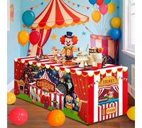 6 FT Carnival Party Table Cover for Kids Circus Tablecloth Carnival Washable Fabric Polyester Rectangle Table Cover Decor Circus Activity Gift for Night Halloween Birthday Movie Party Supply