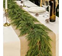 6 Ft Christmas Faux Cedar Pine Garland with Rustic Velvet Bow,Realistic Artificial Greenery Decoration for Fireplace Mantle Table Staircase Indoor Outdoor Home Decor (Cedar with Gradient color, 1.8m)
