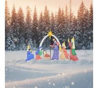 6 FT Christmas Nativity Scene Outdoor Decoration, Lighted up Christmas Holiday Nativity Scene Display Set, Xmas Tree Birth of Jesus Decor with LED Lights (B)