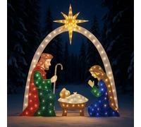 6 FT Christmas Nativity Scene Outdoor Decoration, Lighted up Christmas Holiday Nativity Scene Display Set, Xmas Tree Birth of Jesus Decor with LED Lights (A)