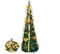 6 FT Fully Decorated Pre-lit Christmas Tree, Pop Up Artificial Xmas Tree with 80 Warm Lights Battery Operated and Golden & Silver Ornaments for Home Office Store Holiday Deco