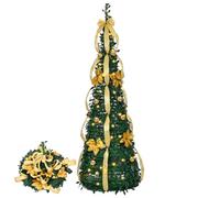 6 FT Fully Decorated Pre-lit Christmas Tree, Pop Up Artificial Xmas Tree with 80 Warm Lights Battery Operated and Golden & Silver Ornaments for Home Office Store Holiday Deco